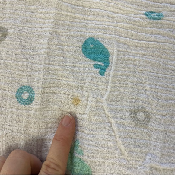 Lulujo Blue White Whale Baby Lovey Blanket Muslin Gray Circles Swaddle Material - Picture 3 of 6